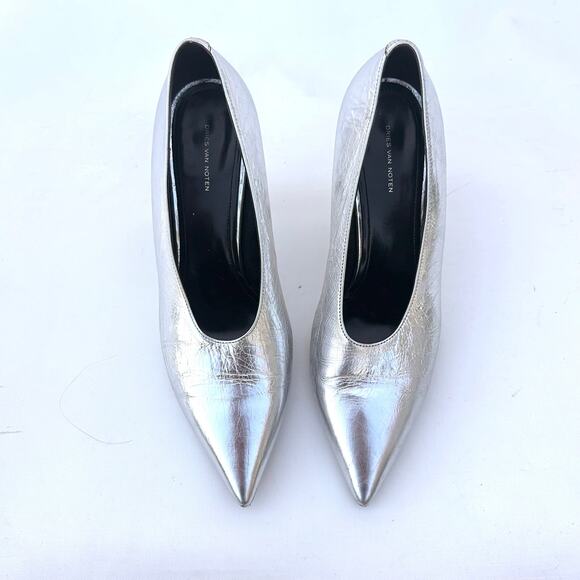 Dries Van Noten Silver Designer Pumps Metallic High Heels 38.5 Size 8.5 Leather - Picture 4 of 14